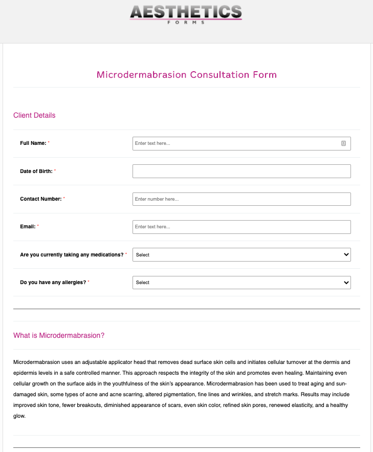 Microdermabrasion Consultation Form