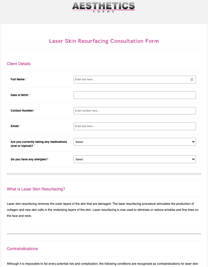 Laser Skin Resurfacing Consultation Form