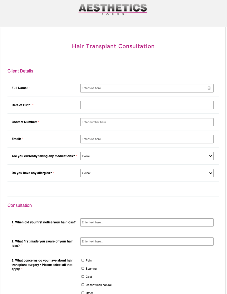 Hair Transplant Consultation Form