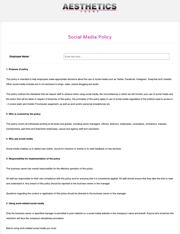 Social Media Policy Form